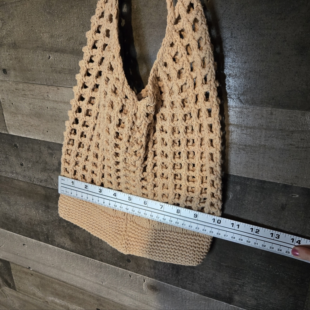 Handcrafted Beige Crochet Market Tote Bag - Picture 3 of 4